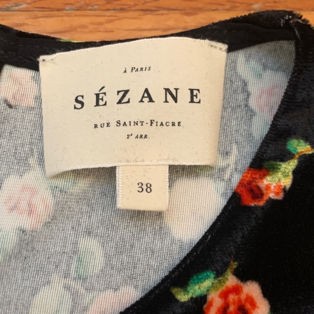 Sézane Black Floral Velvet Mini Dress - Picture 2 of 10
